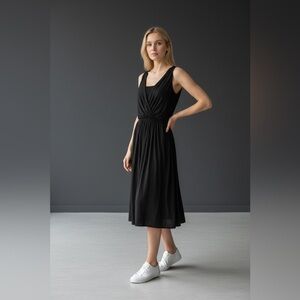 Anthropologie Maeve Sloan Black Faux-Wrap Midi Dress